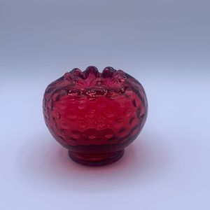 Vintage Fenton Cranberry Dot 3 1/4” Glass Rose Bowl Vase